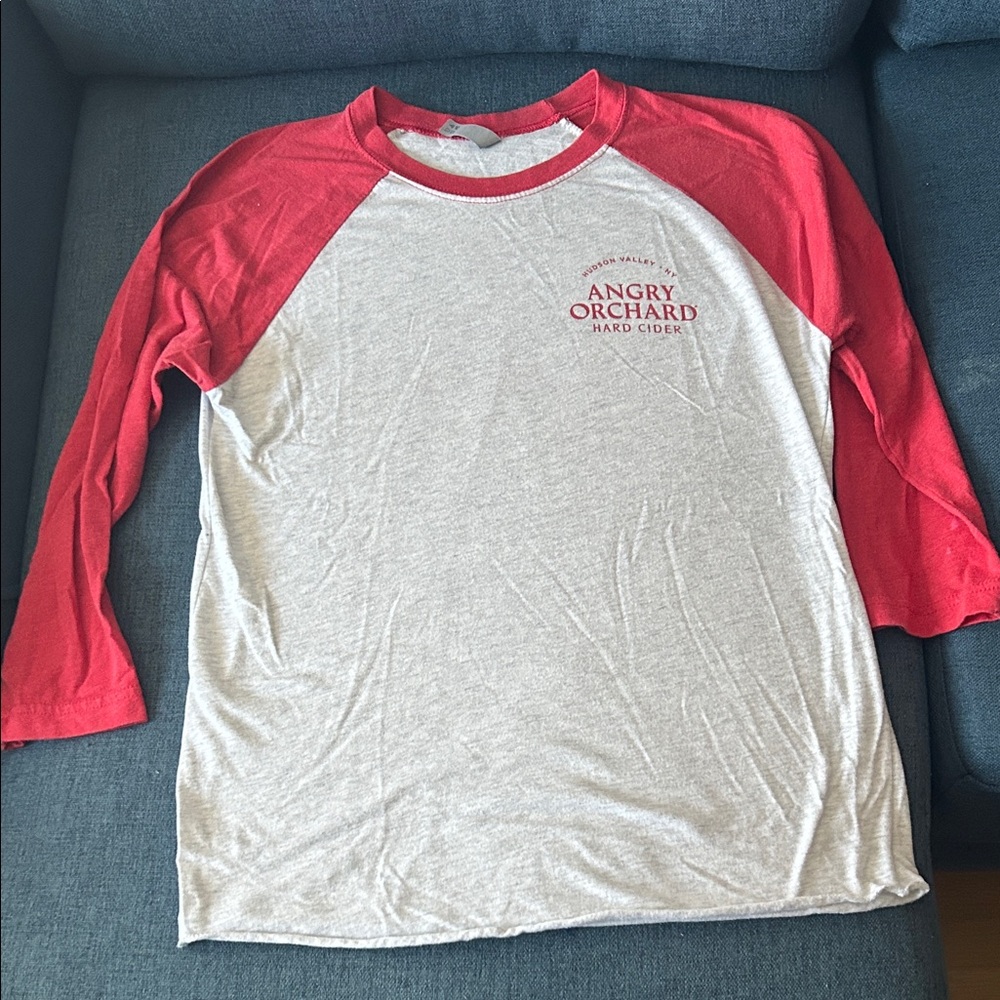 Angry Orchard Red and White Raglan Baseball Tee